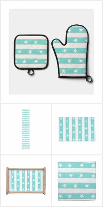 White Stars on Turquoise Stripes Kitchen Set