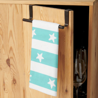 White Stars on Turquoise Stripes Kitchen Towels