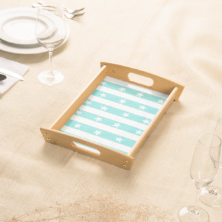 White Stars on Turquoise Stripes Serving Trays