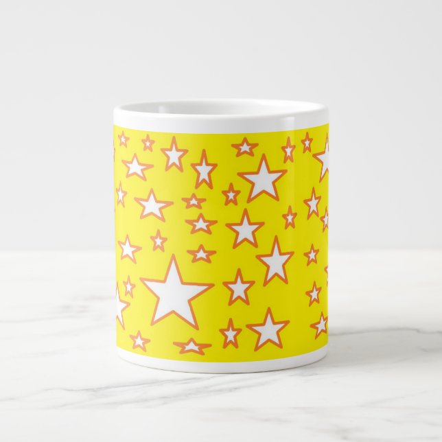 White Stars on Yellow Background Giant Coffee Mug (Front)