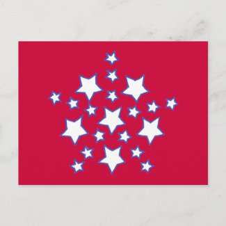 White Stars Outlined in Blue on Red Patriotic Postcard