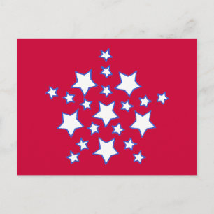 White Stars Outlined in Blue on Red Patriotic Postcard