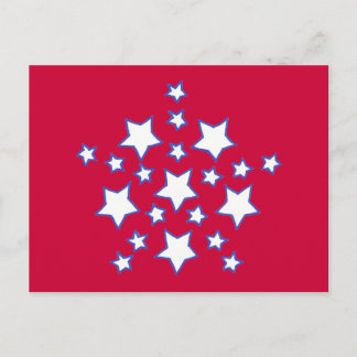 White Stars Outlined in Blue on Red Patriotic Postcard
