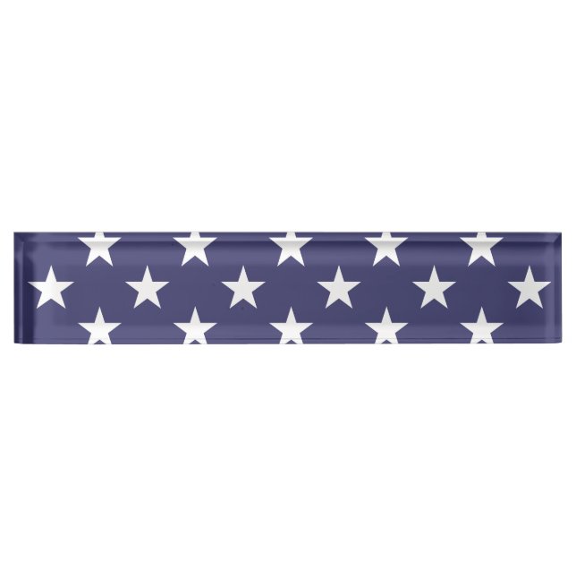 White Stars Patriotic American Flag Pattern Desk Name Plate (Front)