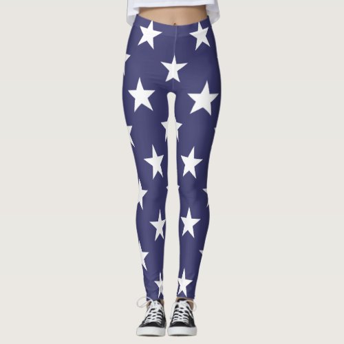 White Stars Patriotic American Flag Pattern Leggings