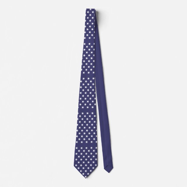 White Stars Patriotic American Flag Pattern Neck Tie (Front)