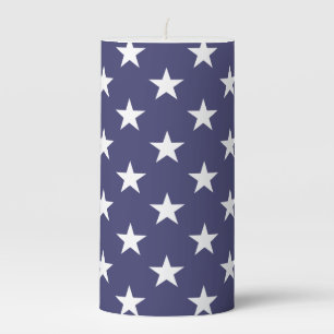 White Stars Patriotic American Flag Pattern Pillar Candle