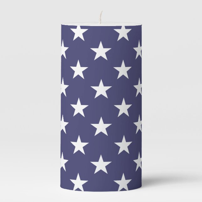 White Stars Patriotic American Flag Pattern Pillar Candle (Front)