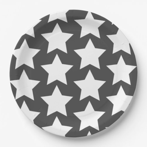 White stars pattern  Charcoal Grey Paper Plates