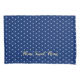 White Stars Pattern Gold Monogram USA Flag Blue Pillow Case