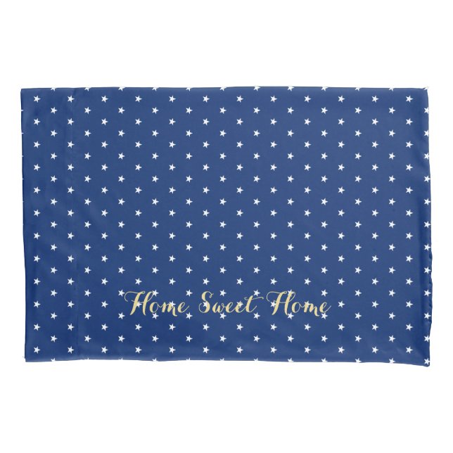 White Stars Pattern Gold Monogram USA Flag Blue Pillow Case (Front)
