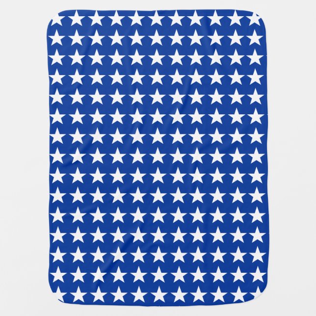 White Stars Pattern on Blue American Flag Theme Baby Blanket (Front)