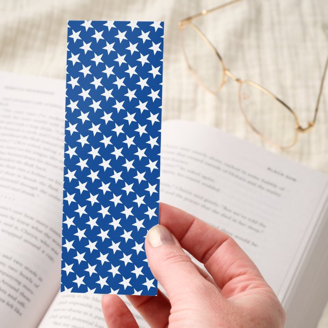 White Stars Pattern on Blue American Flag Theme Bookmarks (Hand)