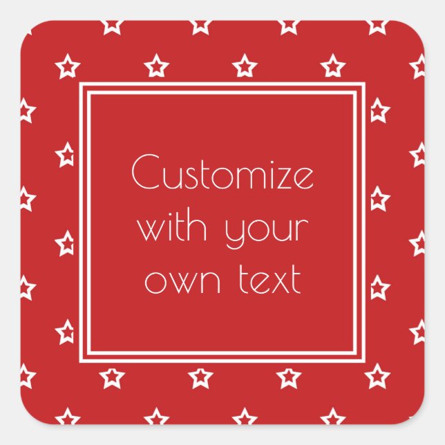 White Stars Pattern on Bright Red Custom Text Square Sticker (Front)