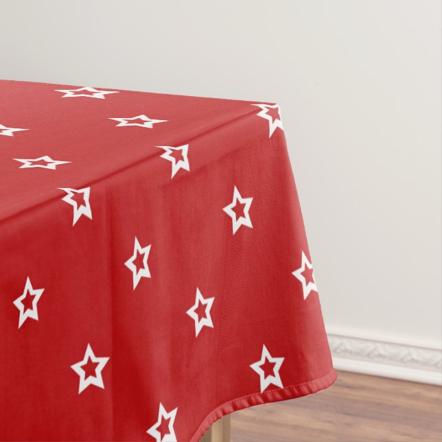 White Stars Pattern on Bright Red Tablecloth (In Situ)