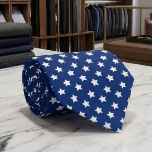White Stars Pattern On Flag Blue Color Tie