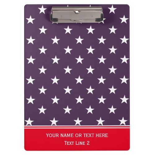 White Stars Patterned on Trendy Acai Violet  Red Clipboard