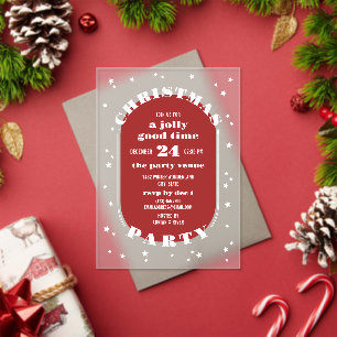 White Stars Red & Frosted Christmas Party Acrylic Invitations