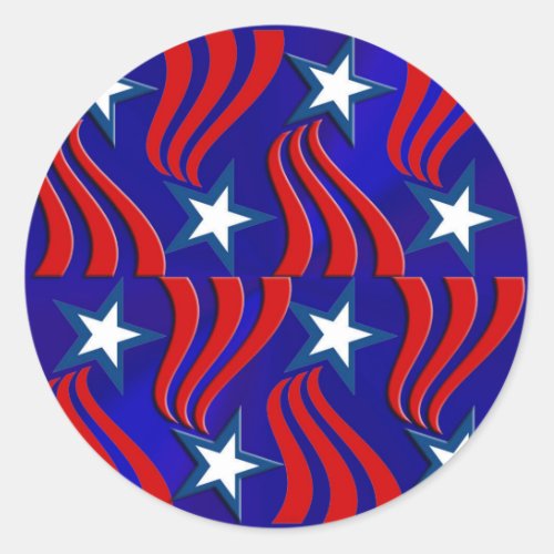 White Stars Red Stripes and Blue Background Classic Round Sticker