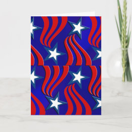 White Stars, Red Stripes Blue Patriotic Holiday Card