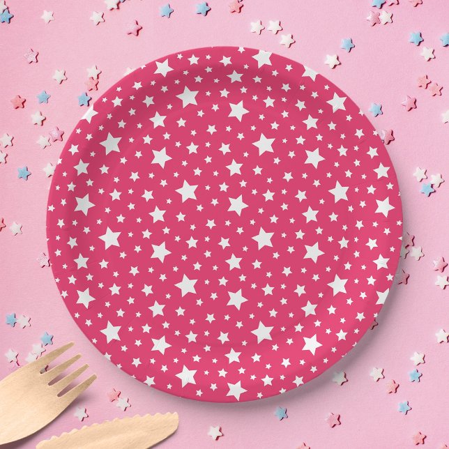 White Stars with Editable Background Color Paper Plates (Creator Uploaded)
