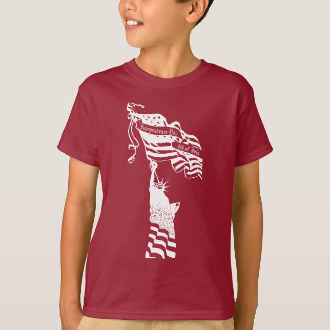 White Statue of Liberty American Flag 4th of July T-Shirt (Front)