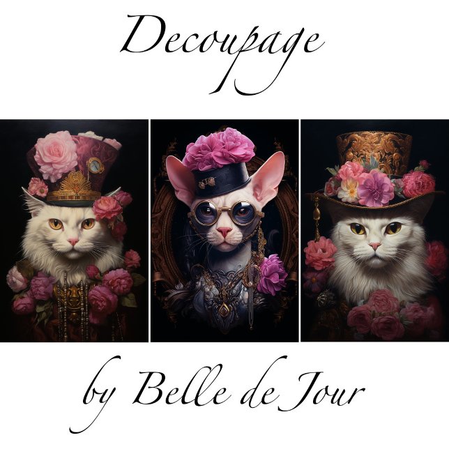 White Steampunk Cats, Roses, Decoupage Wrapping Paper Sheets (Creator Uploaded)