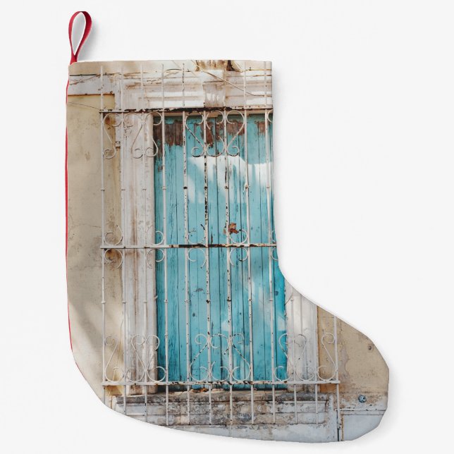 White steel window grill small christmas stocking (Front)