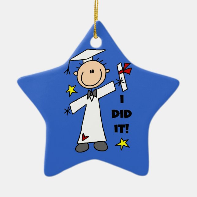 White Stick Figure Male Graduate Ceramic Ornament (Front)