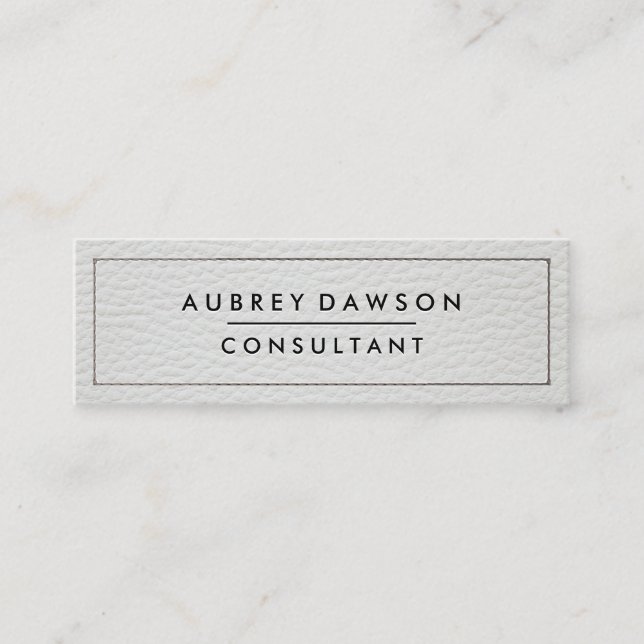 White Stitched Leather Mini Business Card (Front)