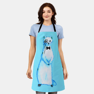 White Stoat Ermine Cute Ferret Lover Art Apron