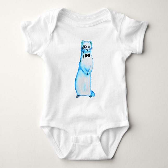 White Stoat Ermine Cute Ferret Lover Art Baby Bodysuit (Front)