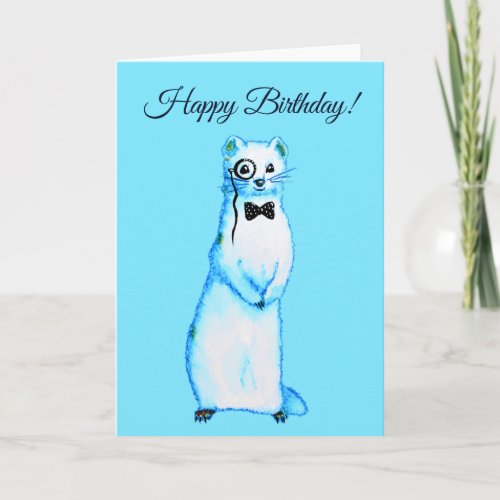 White Stoat Ermine Cute Ferret Lover Art Birthday Card