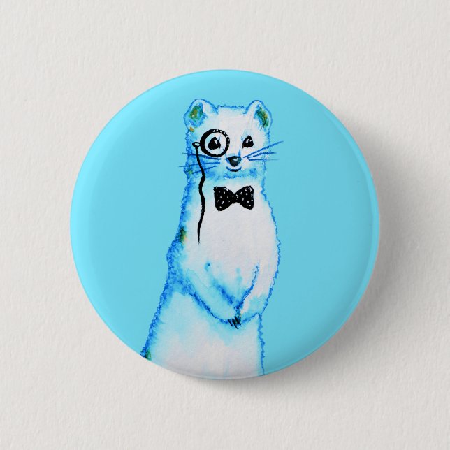 White Stoat Ermine Cute Ferret Lover Art Button (Front)