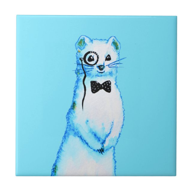 White Stoat Ermine Cute Ferret Lover Art Ceramic Tile (Front)
