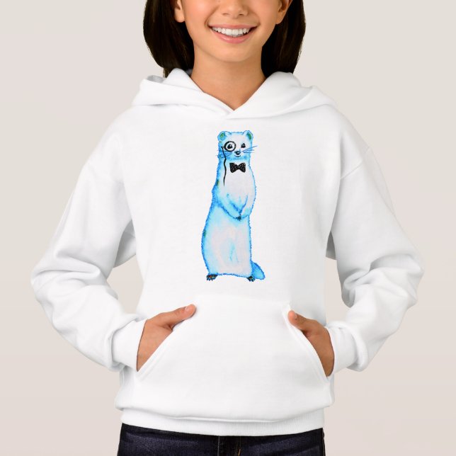 White Stoat Ermine Cute Ferret Lover Art Hoodie (Front)