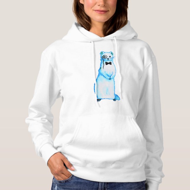 White Stoat Ermine Cute Ferret Lover Art Hoodie (Front)