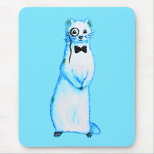White Stoat Ermine Cute Ferret Lover Art Mouse Pad