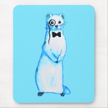 White Stoat Ermine Cute Ferret Lover Art Mouse Pad by borianag at Zazzle