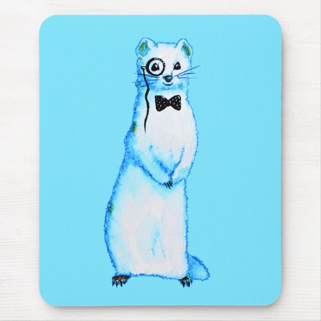 White Stoat Ermine Cute Ferret Lover Art Mouse Pad (Front)