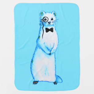 White Stoat Ermine Cute Mustelid Ferret Lover Art Baby Blanket