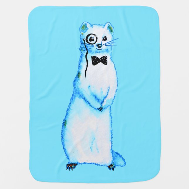White Stoat Ermine Cute Mustelid Ferret Lover Art Baby Blanket (Front)