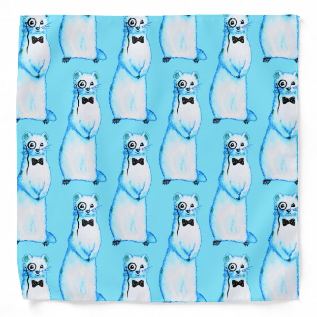 White Stoat Ermine Cute Mustelid Ferret Lover Art Bandana (Front)