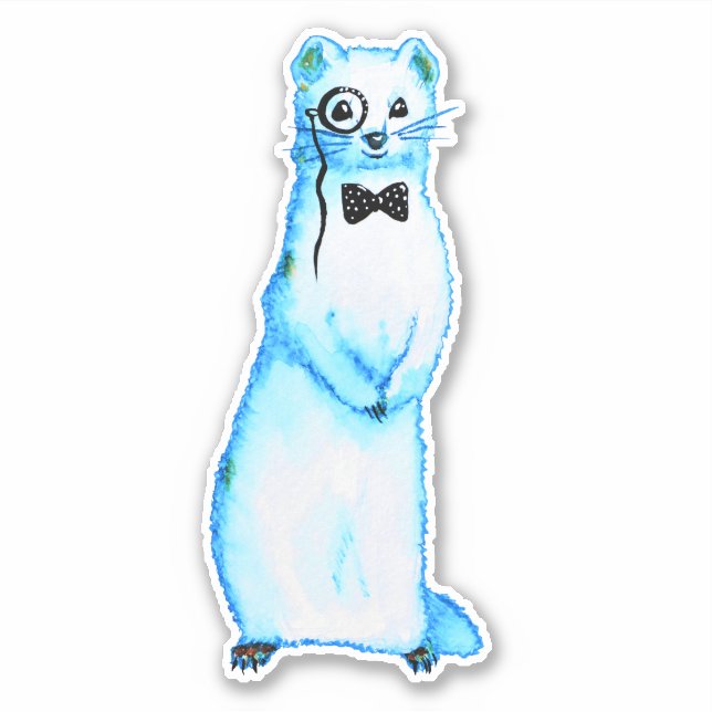 White Stoat Ermine Cute Mustelid Ferret Lover Art Sticker (Front)