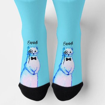 White Stoat Ermine Cute Mustelid Ferret Lover Name Socks by borianag at Zazzle