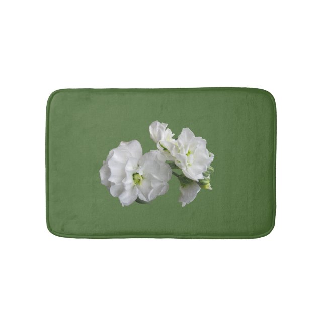 White Stock Flower Floral Bath Mats (Front)
