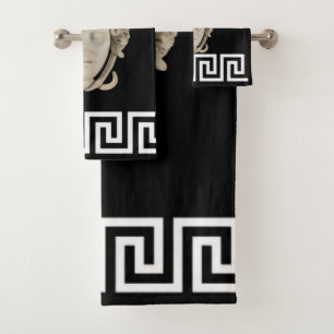 White Stone Medusa Greek Key Designer Bath Towel Set