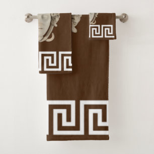 White Stone Medusa Greek Key Designer  Bath Towel Set