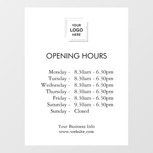 White Store Hours Business Logo Opening Times Window Cling