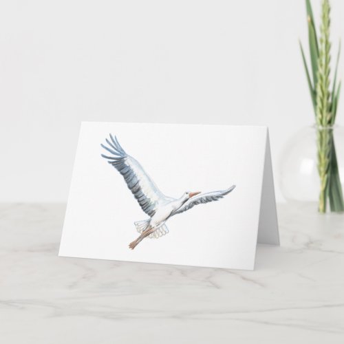 White stork flying   card